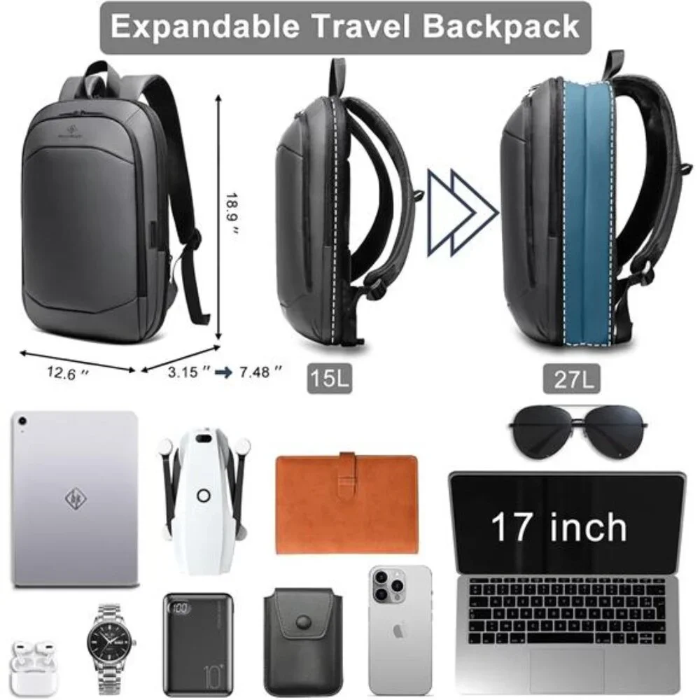 hk Business Backpack for Men 17 Inch Dark Grey - Picture 3 of 7